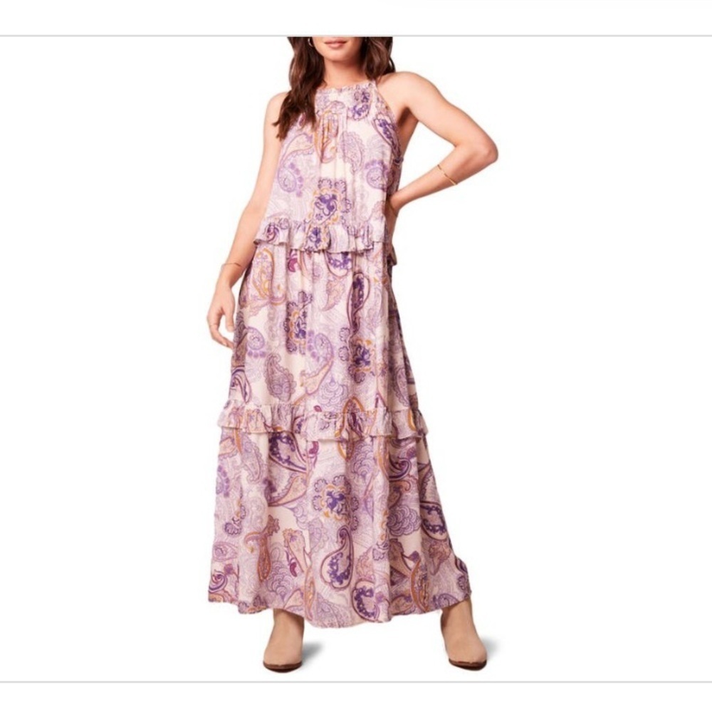 NEW Band of the Free Boho Liliane Purple Paisley Tiered Maxi Dress S Viscose - Picture 4 of 10